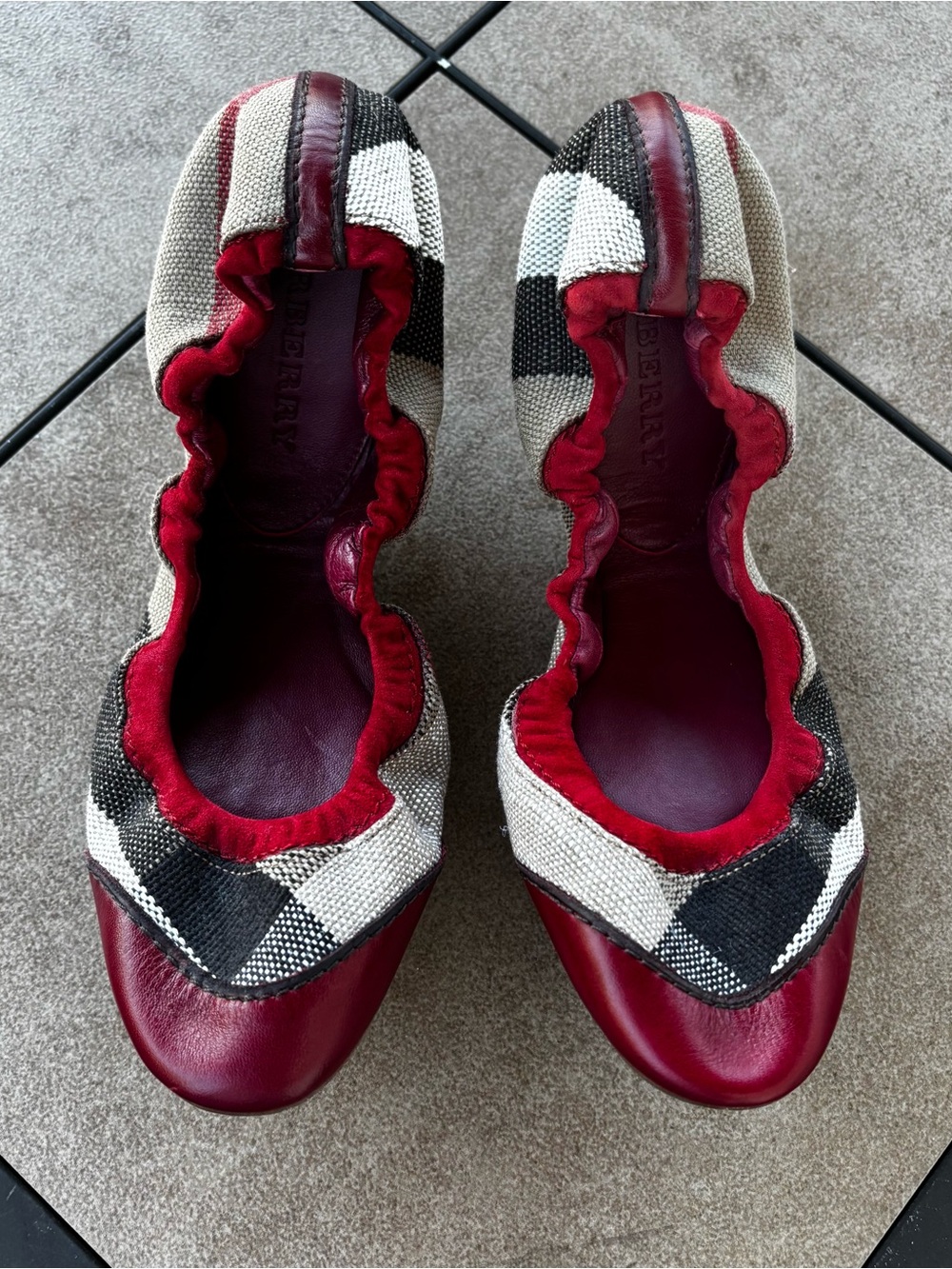 Burberry Red Leather Nova Check Ballet Flats-Size 9-Gr8T 4 Fall!